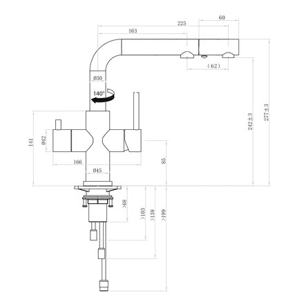 Alvito Calabro stainless steel 3 way tap with pull-out shower