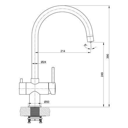 Alvito Furore stainless steel 3 way tap, matt