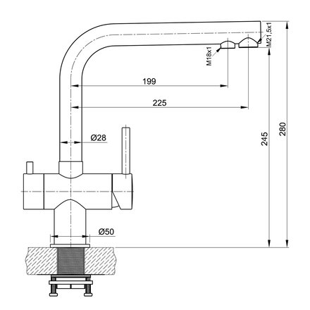 Alvito Atessa (low) stainless steel 3 way low pressure faucet, matt