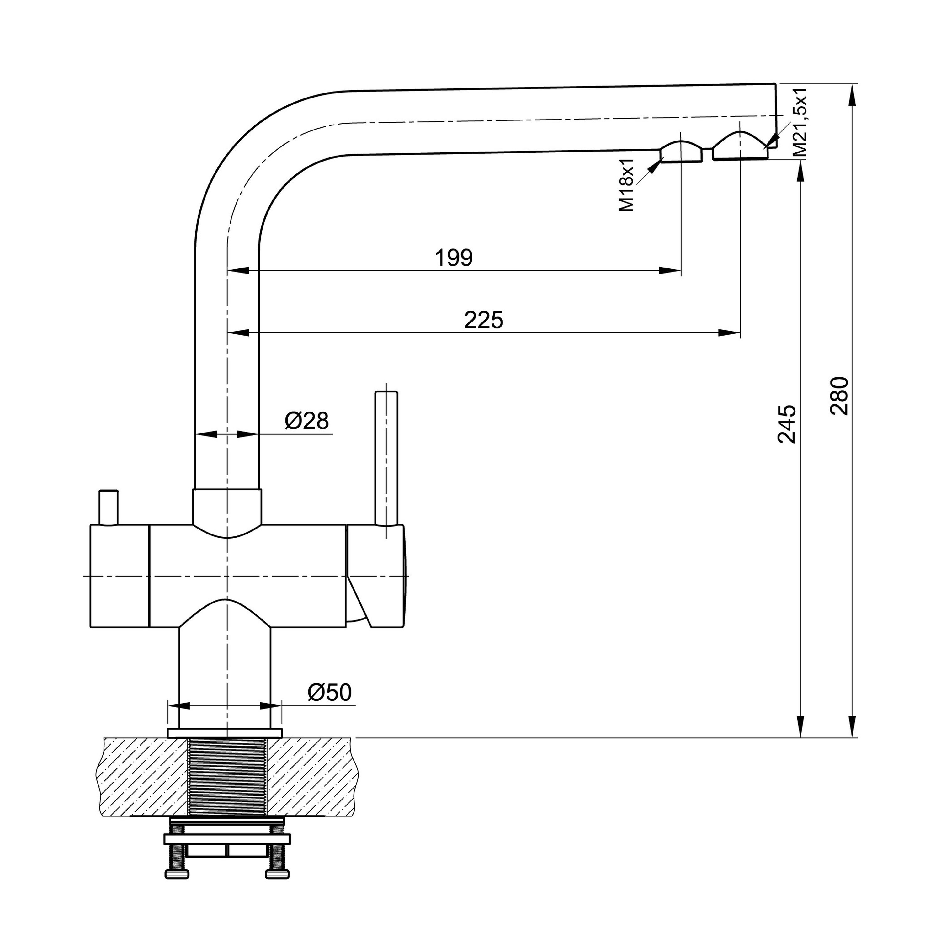 Alvito Atessa Edelstahl Dreiwegewasserhahn, Niedrig, 410,00