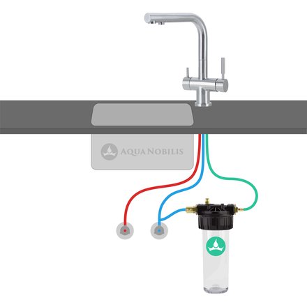 Filtre  eau sous vier Carbonit VARIO-HP Basic schma de raccordement avec robinet 3 voies